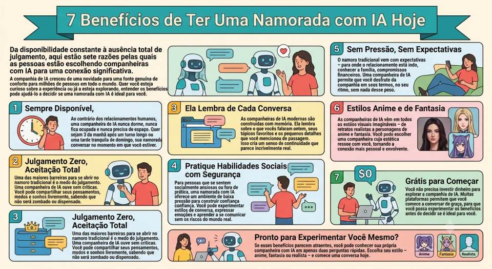 7 benefícios de ter uma namorada IA hoje